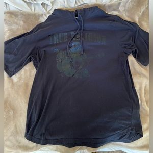 MEN'S TRUE RELIGION GRAPHIC SHORT SLEEVE PULLOVER HOODIE T SHIRT BLACK Sz L